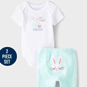 NWT The Children’s Place Unisex Baby First Easter 2-Piece Playwear Set - green